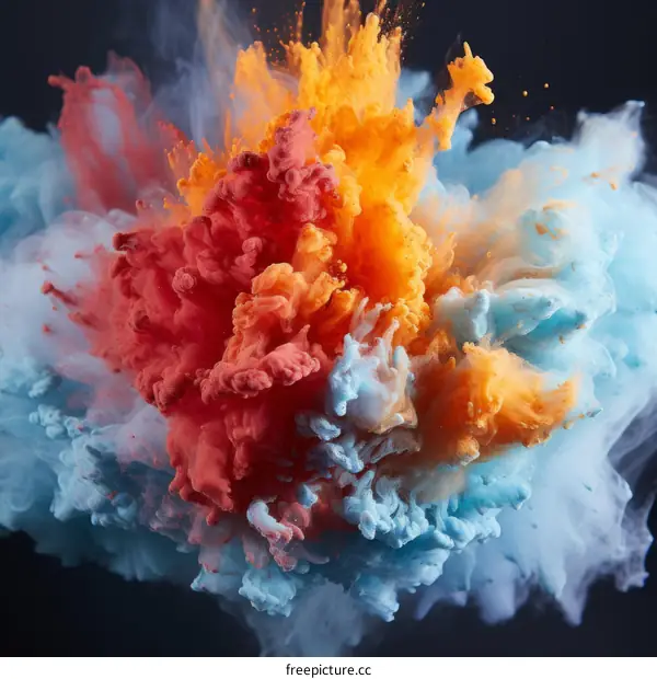Multicolor powder explosion on black background