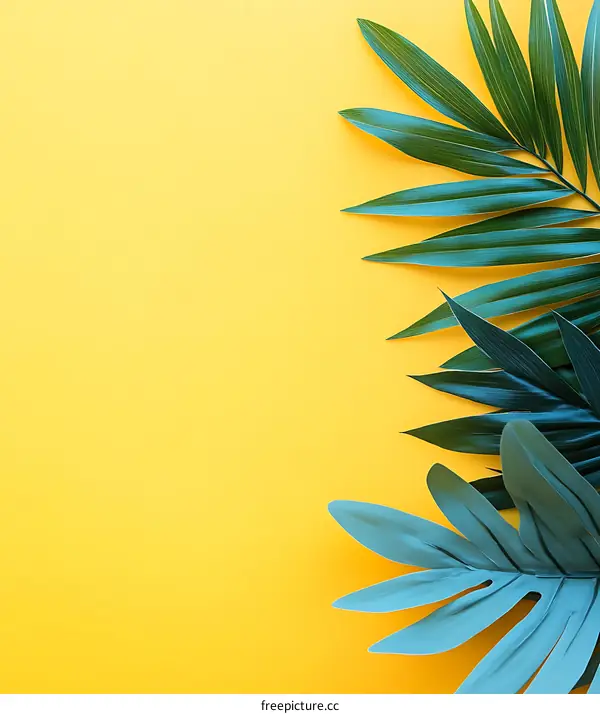 Tropical Leaves on Yellow Background