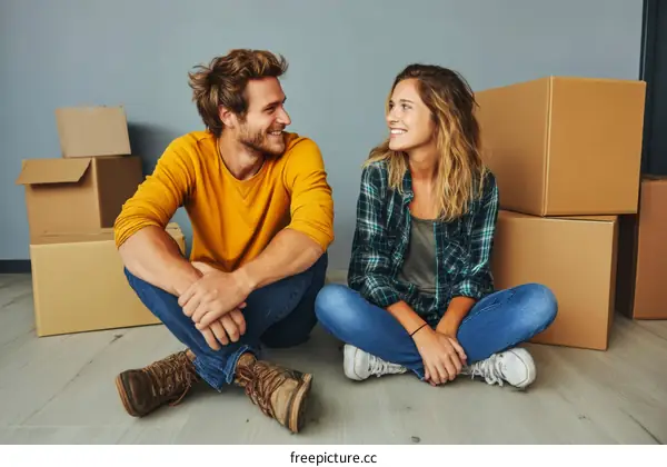 Happy Couple Relaxing During Moving Day