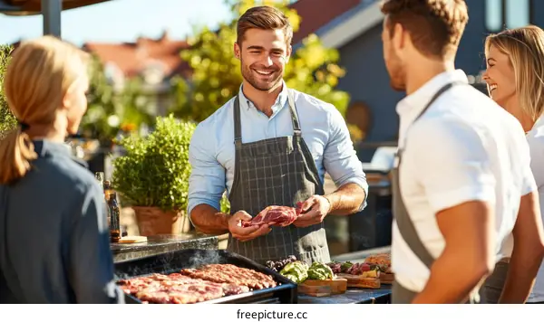 Outdoor Barbeque Party with Caucasian People