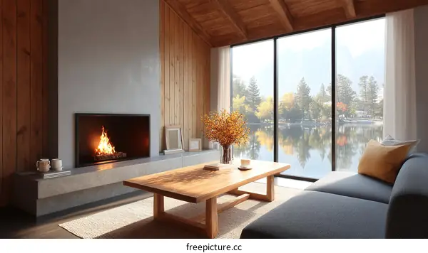 Modern Cozy Living Room by the Lake