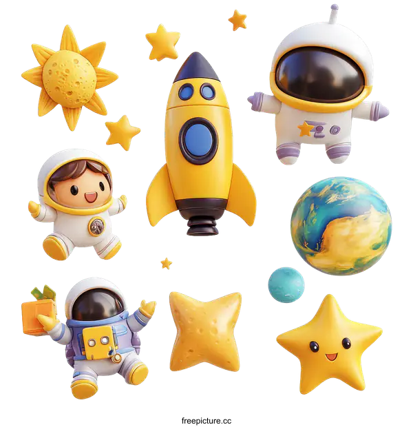[Transparent Background PNG]Cute Astronauts and Space Exploration Illustration