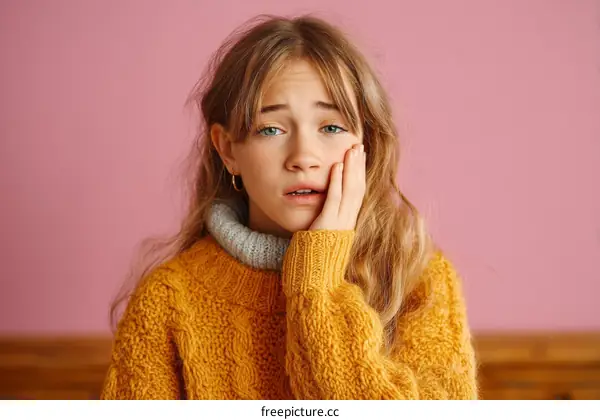 Teenage girl with pain in her cheek