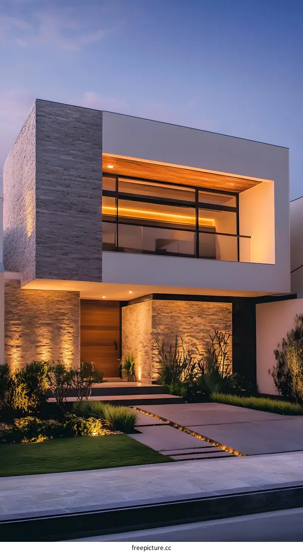 Modern Luxury Home with Stone Facade and Landscape Design