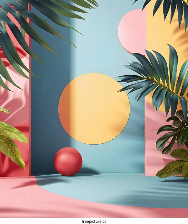 Tropical Summer Background With Blue Green Pink And Yellow Colors