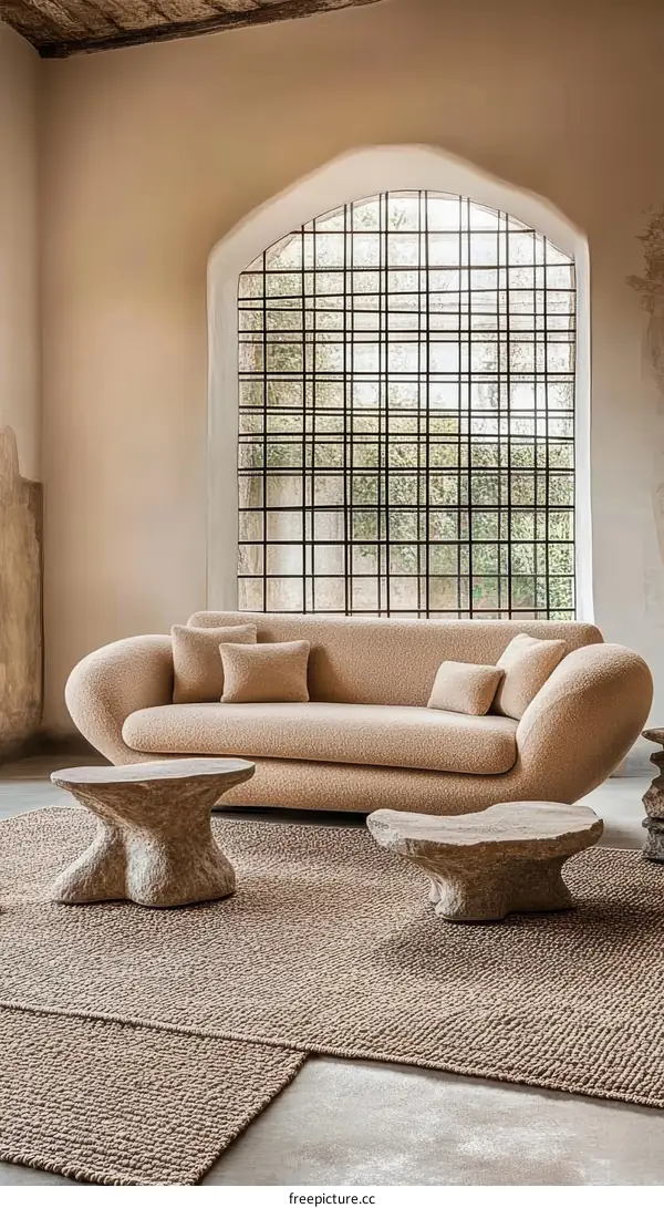 Beige Interior Design with Modern Sofa and Carpets