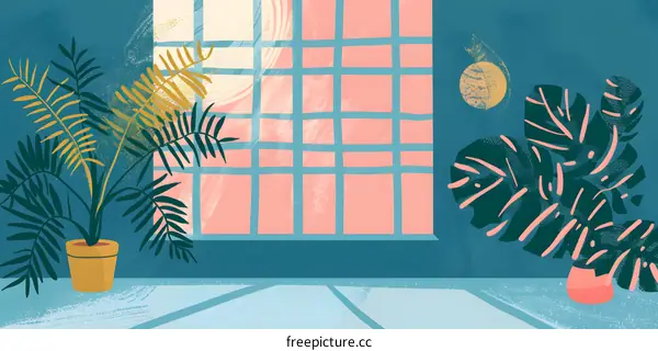 Abstract Room Illustration with Plants and Window