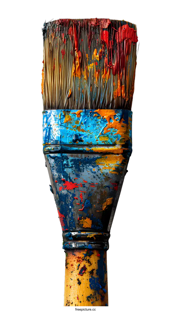 [Transparent Background PNG]Used Paint Brush with Colorful Paint Splatter