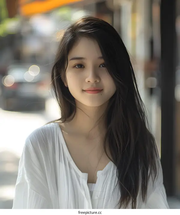 Portrait of a Young Asian Woman with Long Black Hair