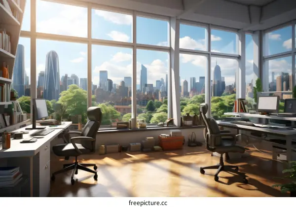 Office Overlooking City Skyline