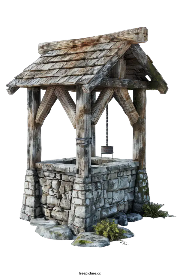 [Transparent Background PNG]A wooden well with a thatched roof