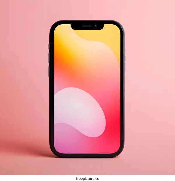 Black Smartphone With Gradient Screen On Pink Background