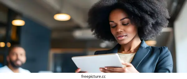 African American Businesswoman Using Tablet In Office
