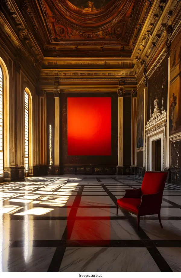 Red Art Painting in Luxurious Palace Hall