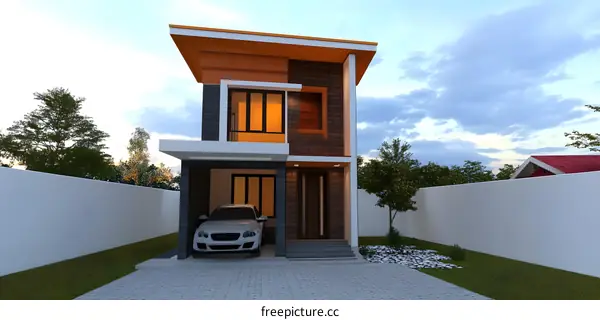Modern Two Story House with a Car Garage