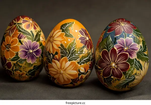 Hand Painted Easter Eggs with Floral Designs