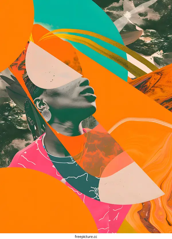 Abstract Collage with Person of Color in Orange and Green