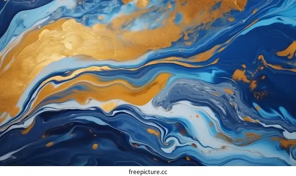 Abstract Painting with Blue and Gold Colors