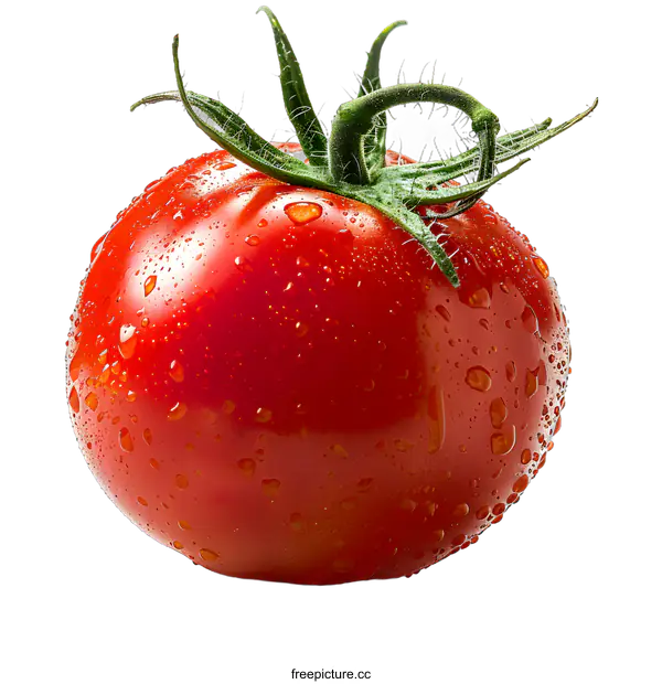 [Transparent Background PNG]Single fresh tomato with water droplets