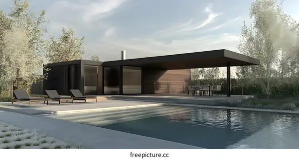 Modern House with Swimming Pool and Outdoor Patio