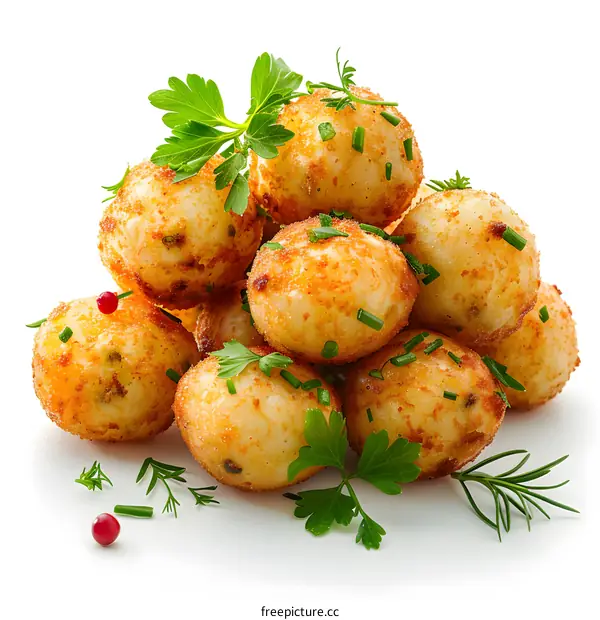 Fried potato balls with herbs