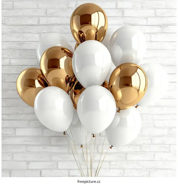 Bunch of White and Gold Balloons Decoration