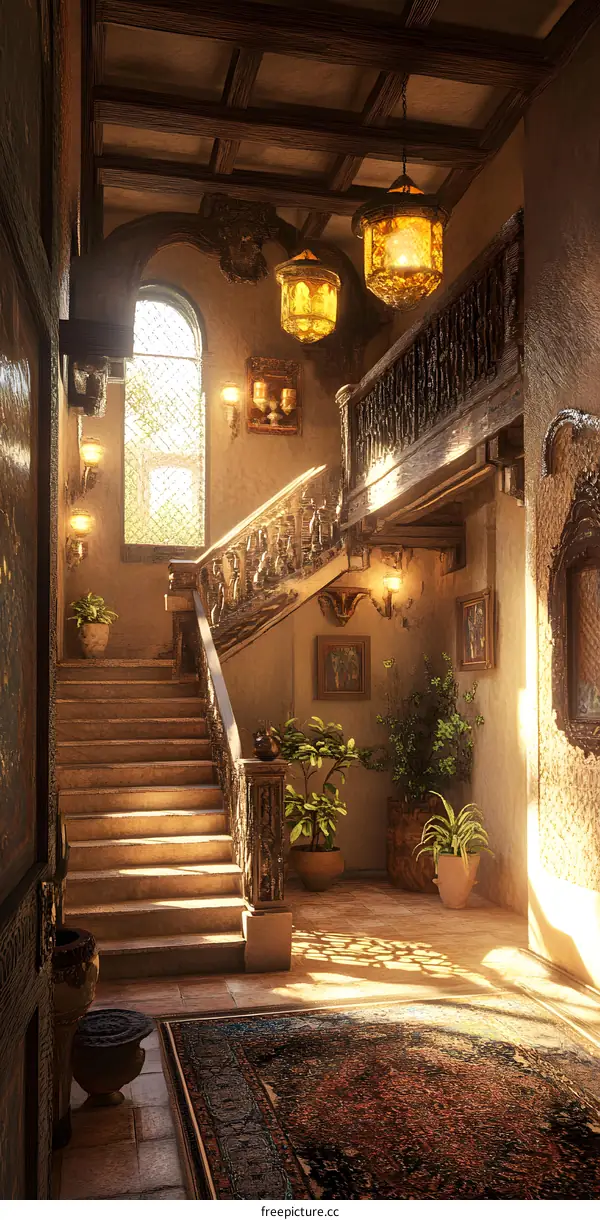 Luxury Home Interior Design With Staircase and Golden Chandeliers