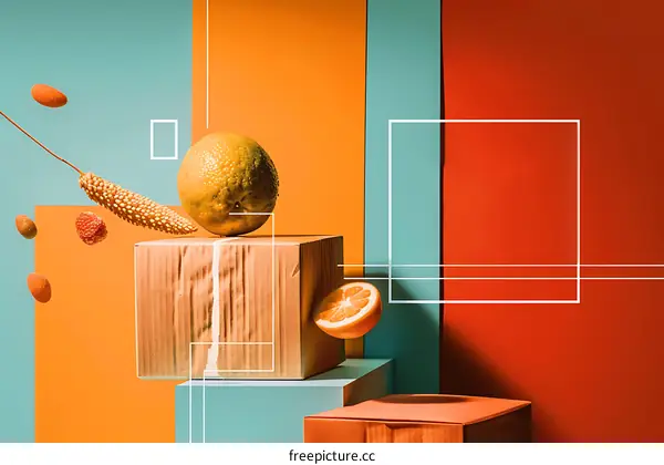 Orange Fruit  Still Life Photography on Colored Background