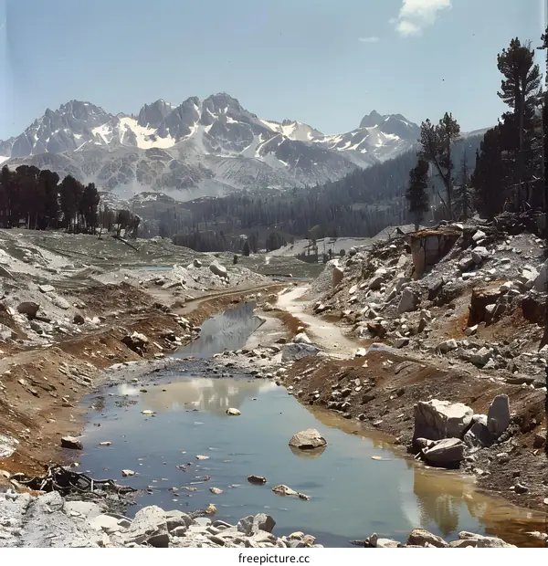 Mountain Stream Winding Through Rocky Terrain