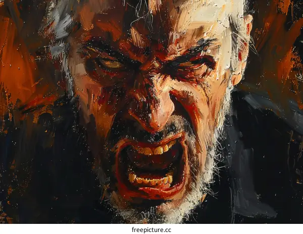 Portrait of an old man screaming