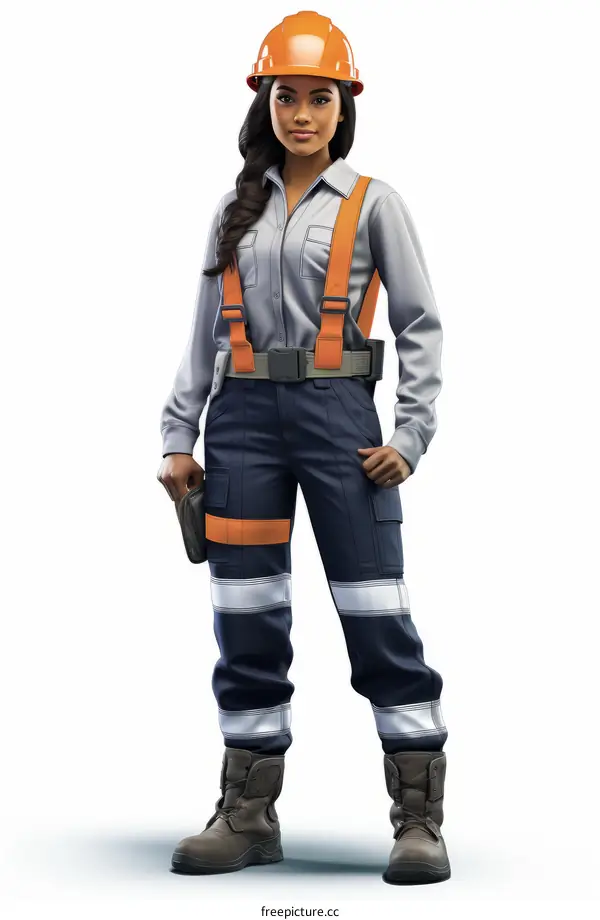 A woman wearing a hard hat and safety gear