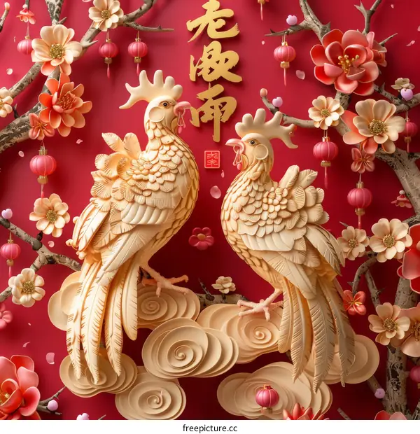 Chinese New Year Artistic Illustration of Pheasants