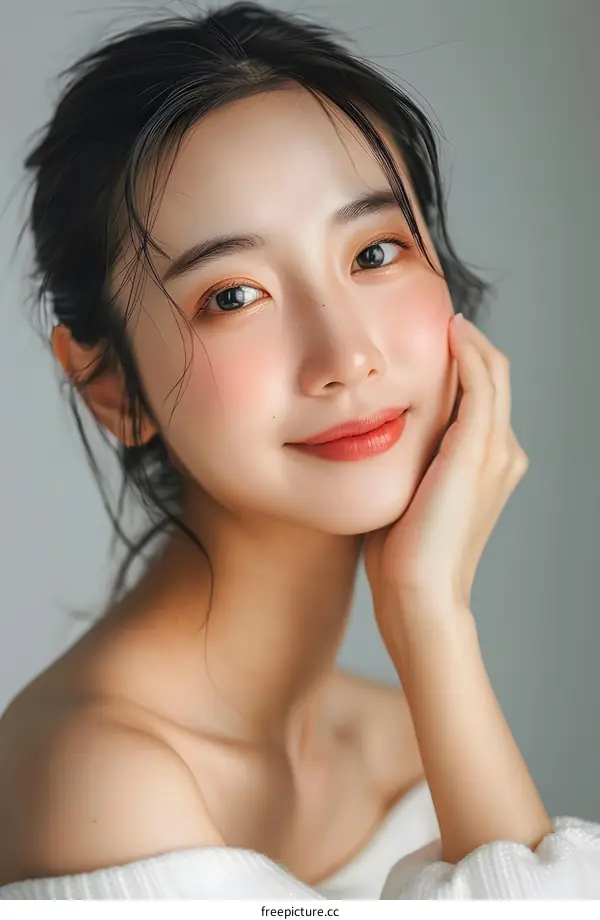 Portrait of a Young Asian Woman with Soft Makeup