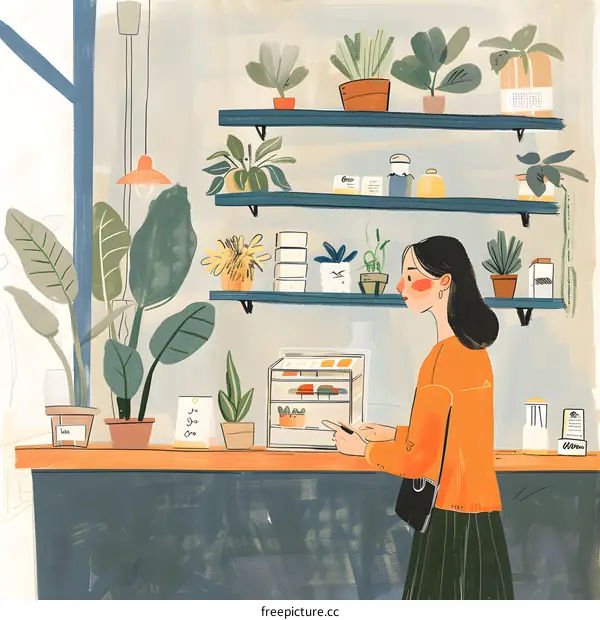 Woman In A Cafe Looking At Menu Board