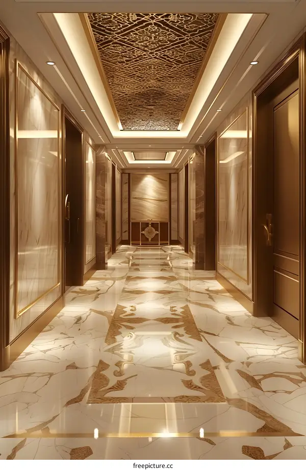 Luxury Interior Design with Gold and Marble Hallway