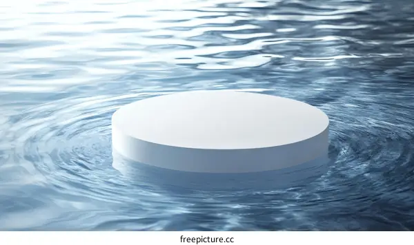 Abstract White Circle Podium on Rippled Water