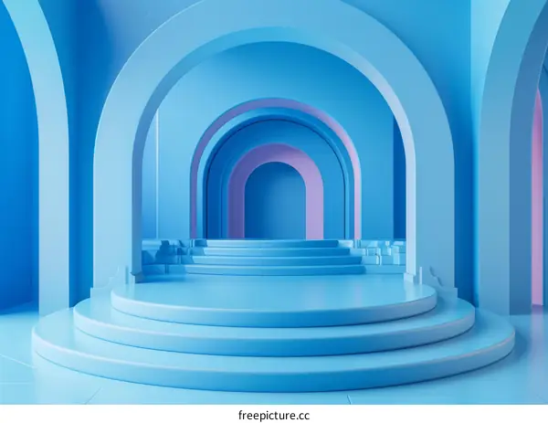 Geometric Pink Blue Round Symmetric Archway Hallway