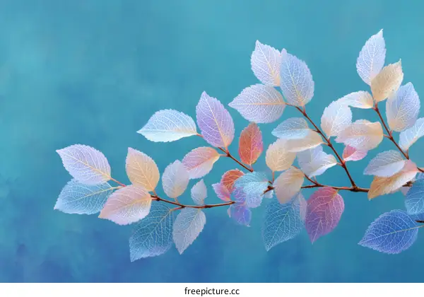 Abstract Autumn Leaves on Teal Background