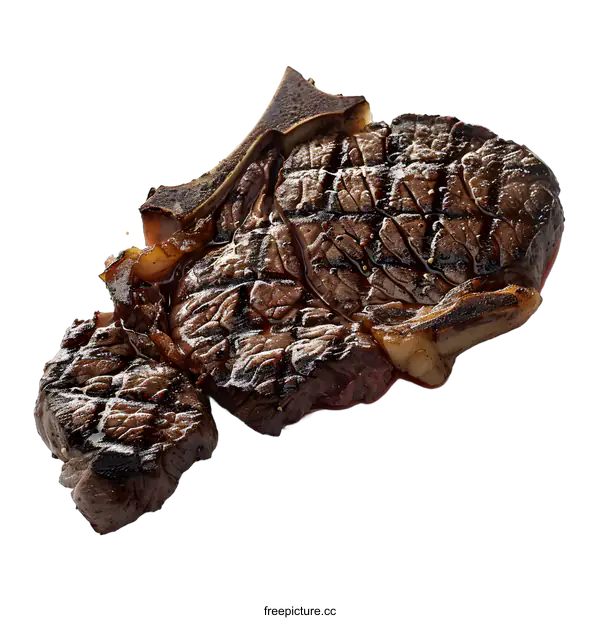 [Transparent Background PNG]Grilled T-bone Steak on White Background
