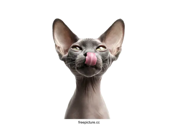 [Transparent Background PNG]Close-up of a Sphynx Cat with Tongue Out