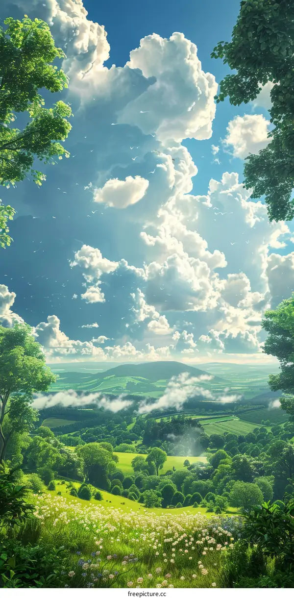 Beautiful Landscape with Clouds and Hills