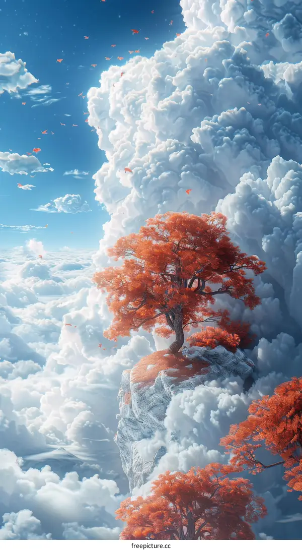 Red Tree Floating in a Sea of Clouds