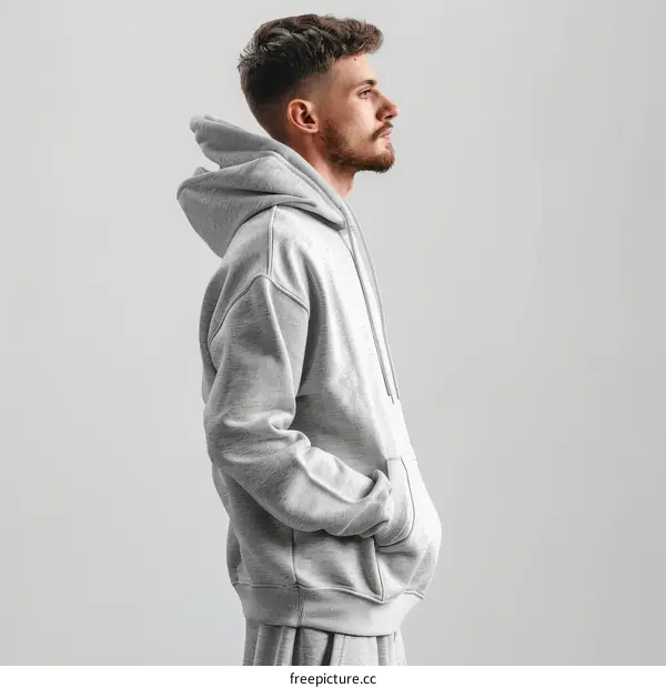 Man in a Gray Hoodie Looks Sideways