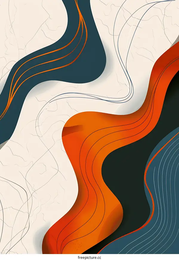 Abstract Art With Orange And Blue Wavy Lines