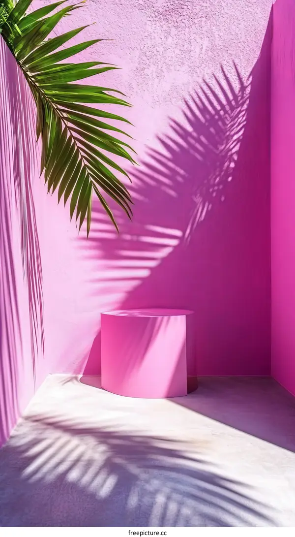 Pink Room with Palm Leaf Shadow and Cylinder