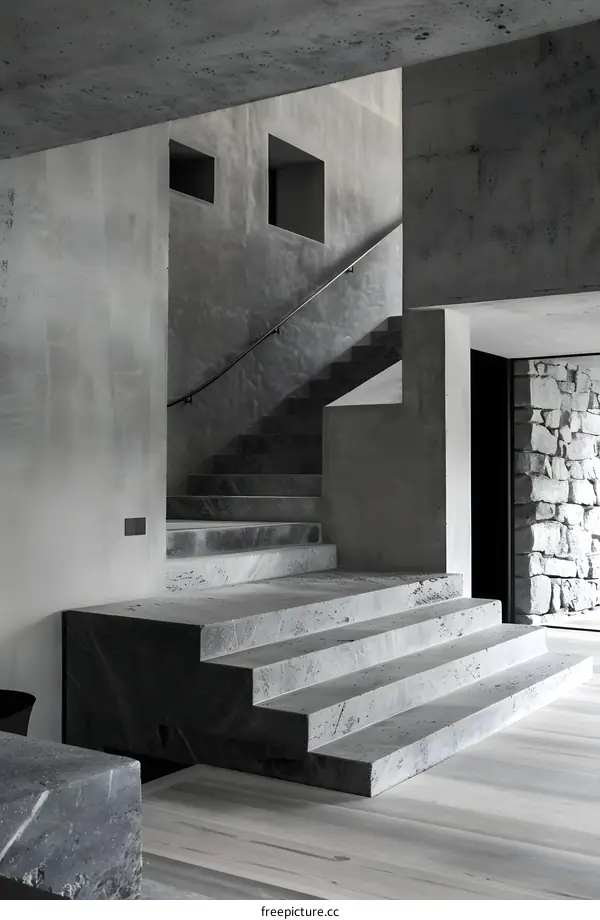 Modern Concrete Staircase in a Minimalist House