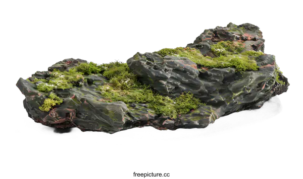[Transparent Background PNG]Black Rock Mountain with Green Moss