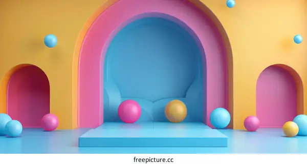 Creative 3D Rendering of a Colorful Abstract Background with Floating Spheres