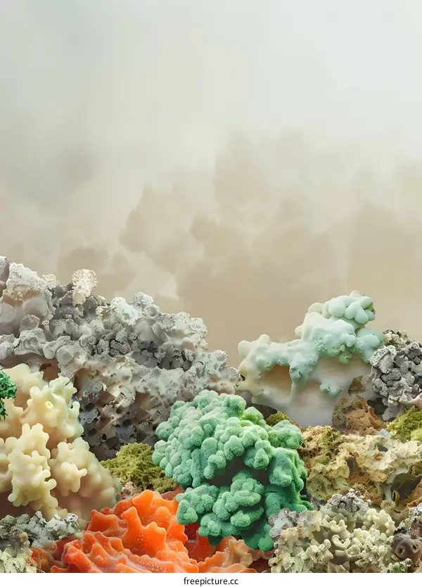 Abstract Colorful Coral Reefs With Clouds Background