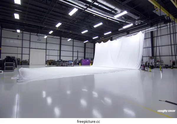 Large White Sheet Draped In A Warehouse Setting
